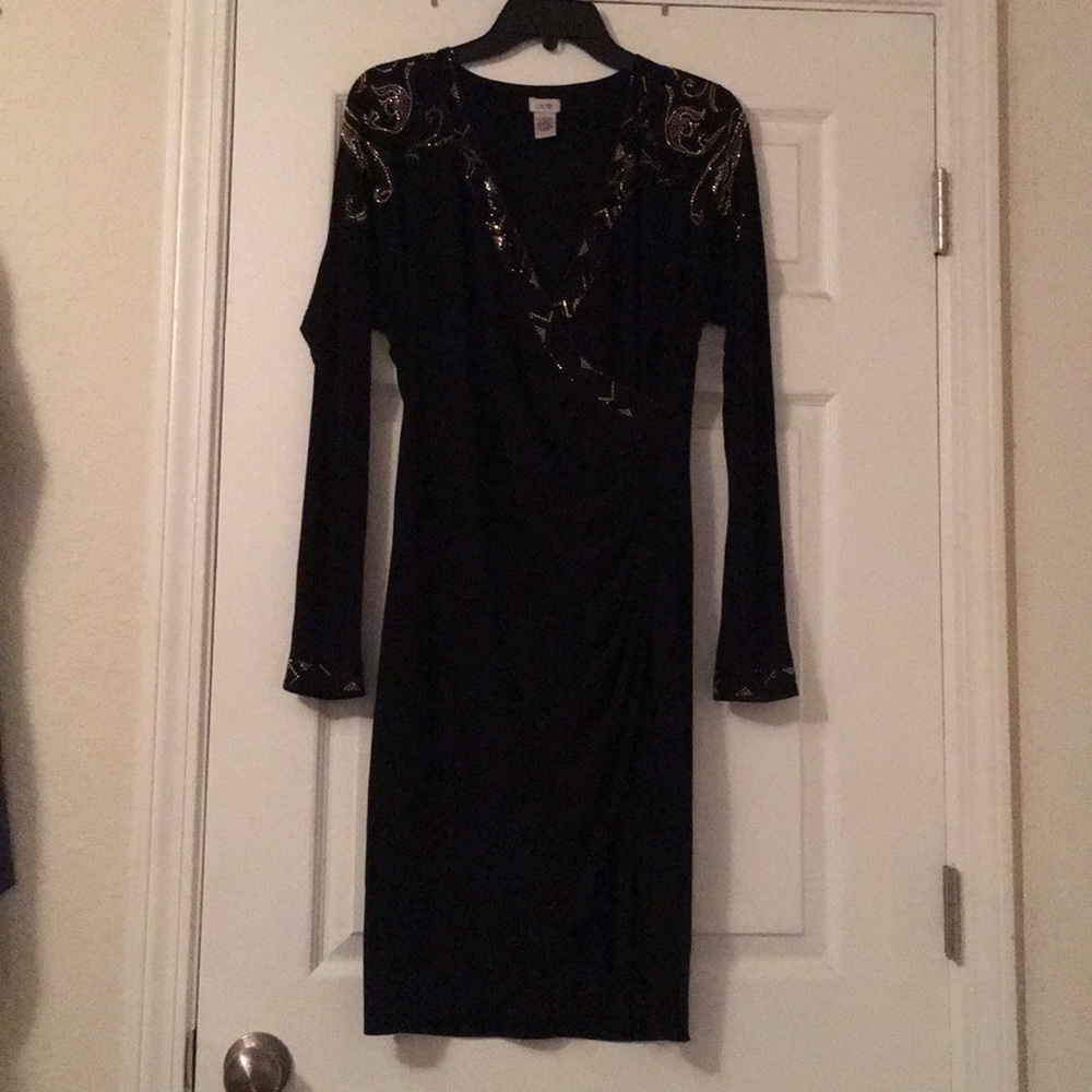 Black Cache dress with rhinestone design